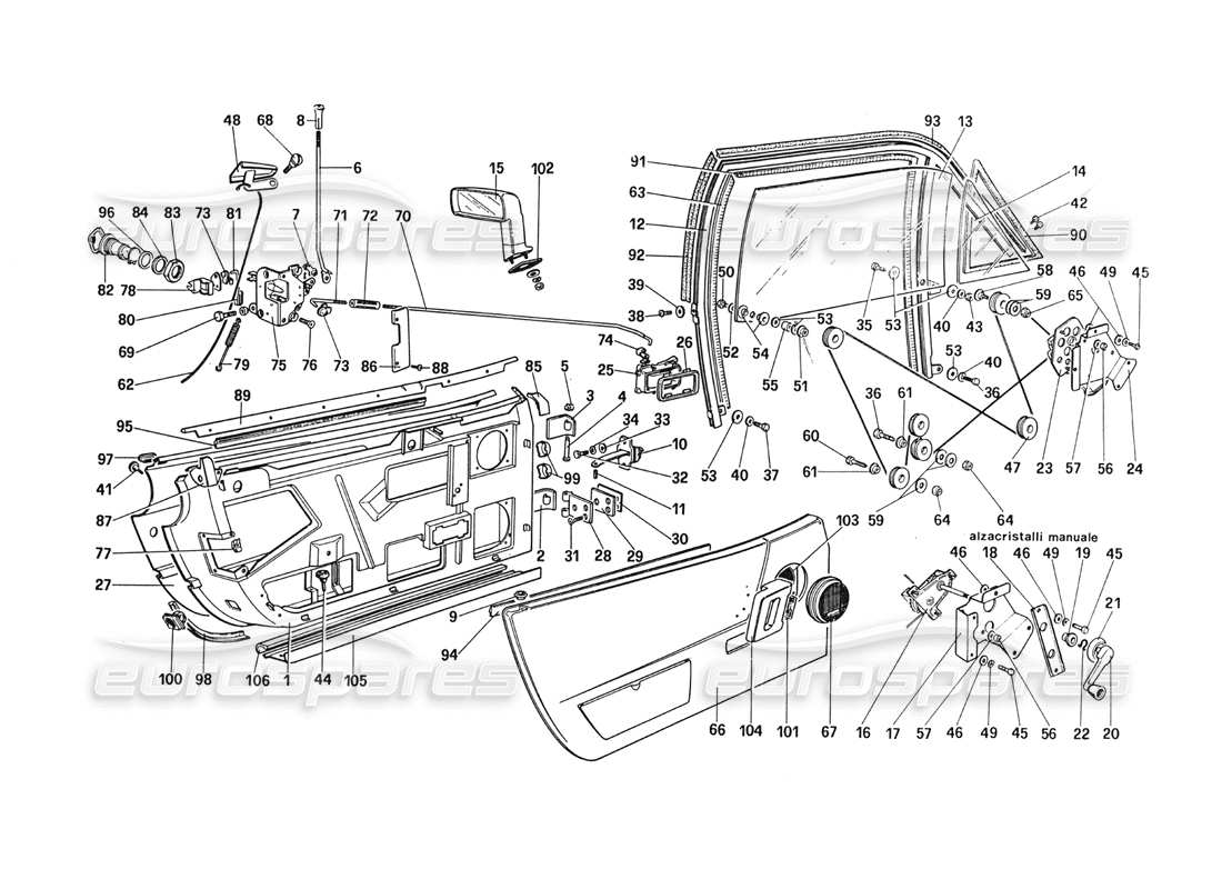 ferrari 288 gto diagrama de piezas de puertas