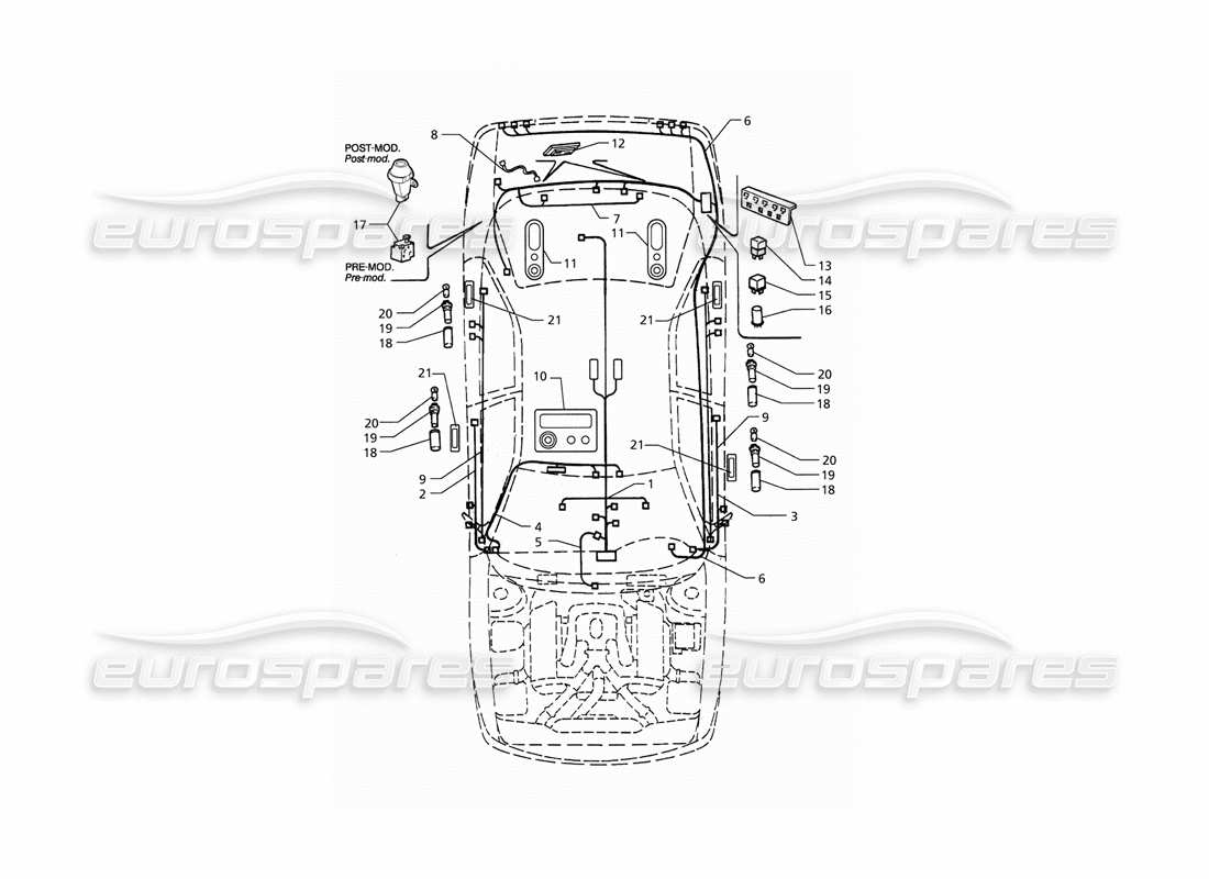 maserati qtp. 3.2 v8 (1999) sistema eléctrico: maletero - puertas - diagrama de piezas del compartimento de pasajeros (conducción lh)