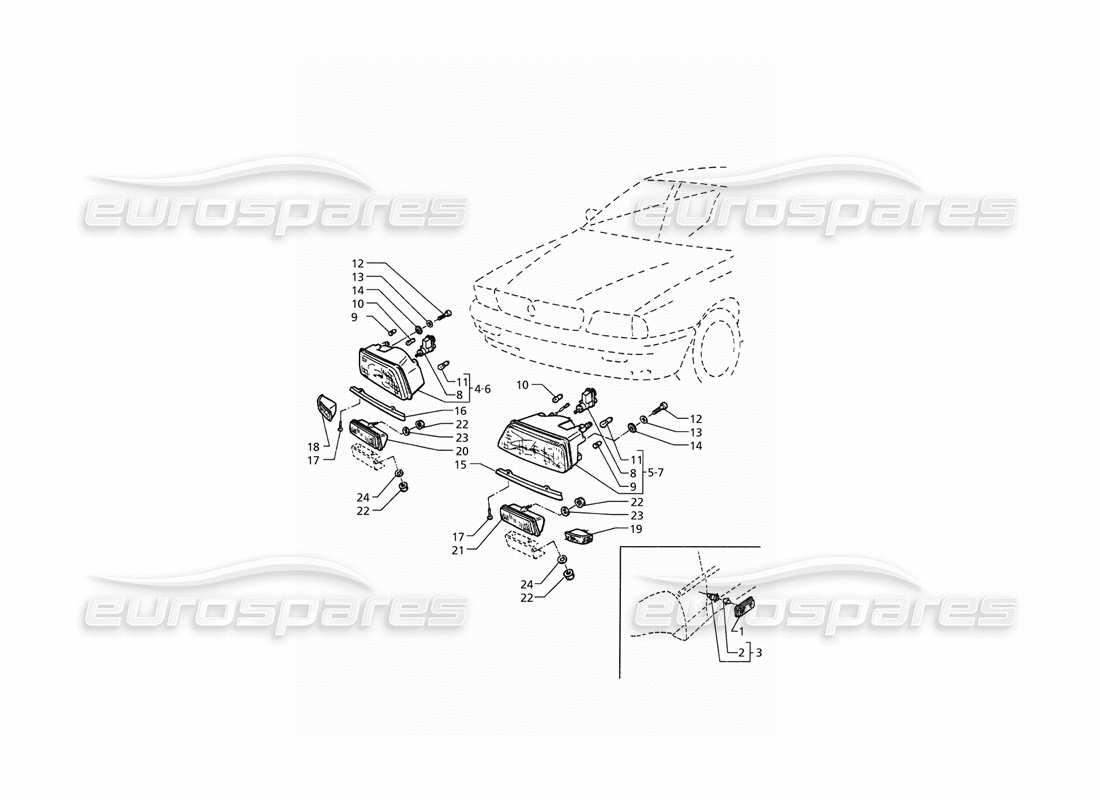 maserati qtp. 3.2 v8 (1999) diagrama de piezas de las luces delanteras
