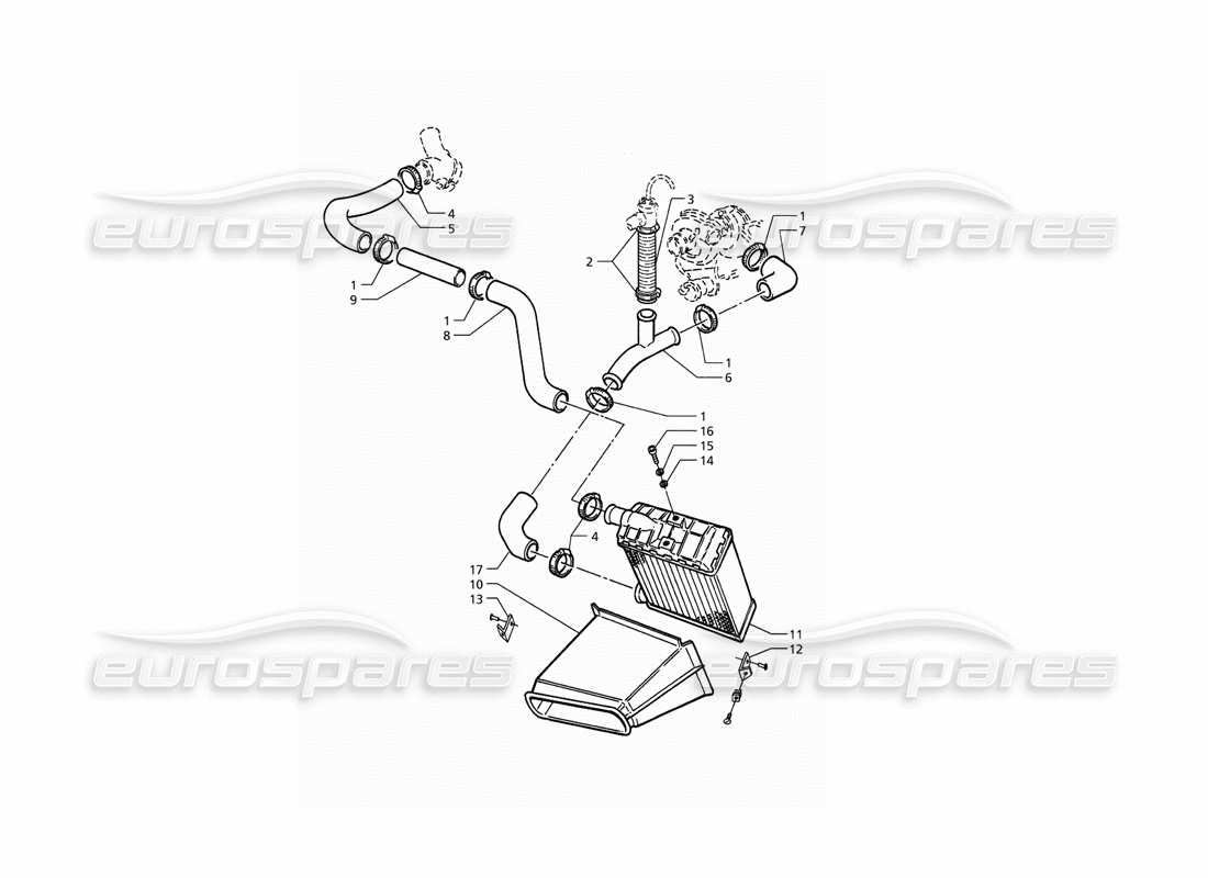 maserati qtp. 3.2 v8 (1999) diagrama de piezas del lado izquierdo de las tuberías del intercambiador de calor