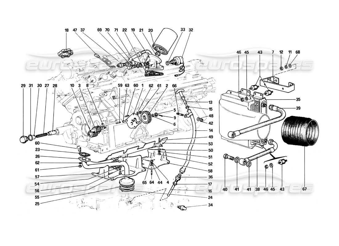 ferrari 208 turbo (1982) sistema de lubricación diagrama de piezas