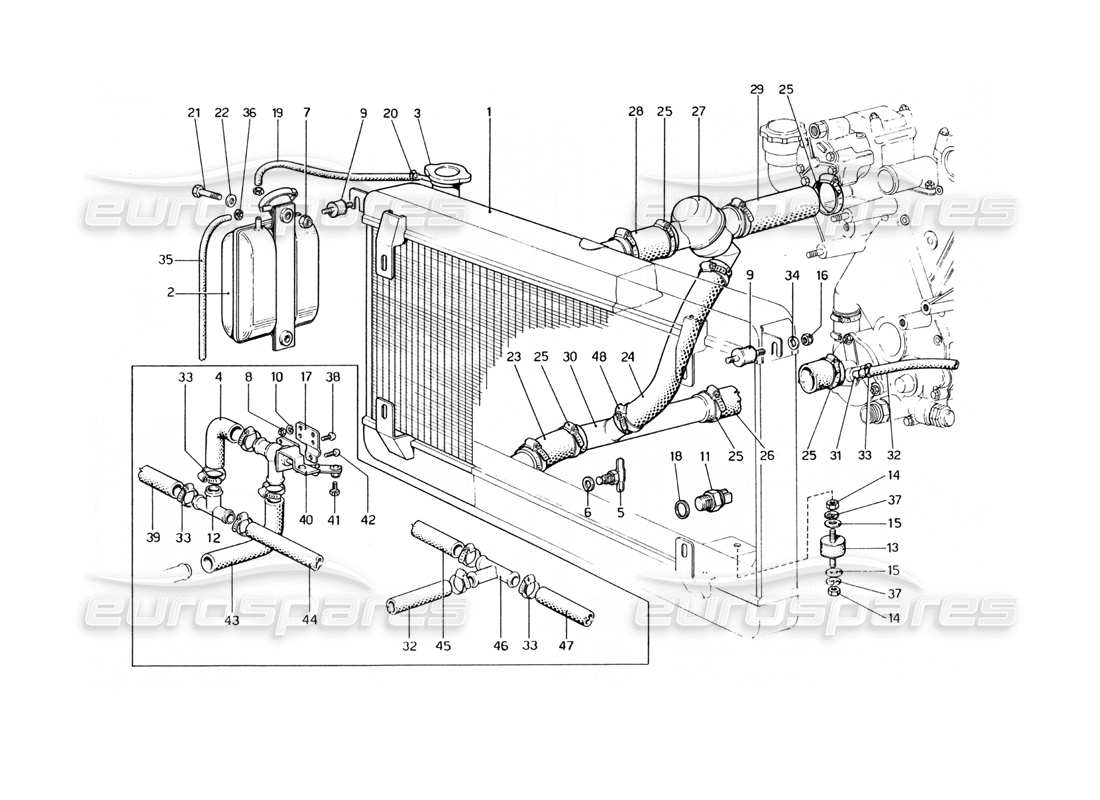 ferrari 400 gt (mechanical) diagrama de piezas del sistema de refrigeración