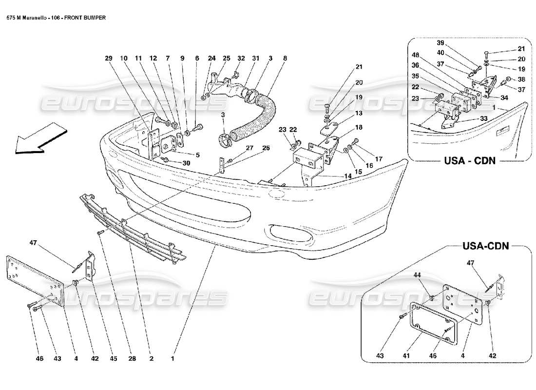 ferrari 575m maranello diagrama de piezas del parachoques delantero