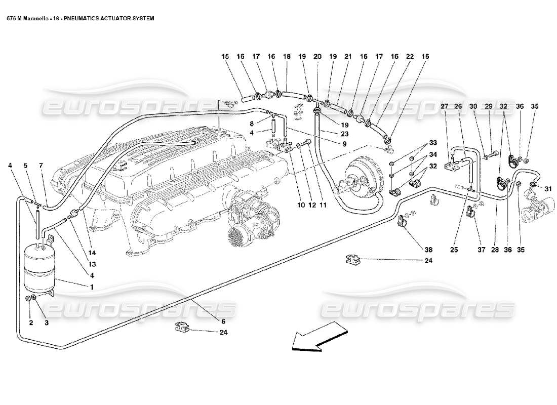 ferrari 575m maranello sistema de actuador neumático diagrama de piezas