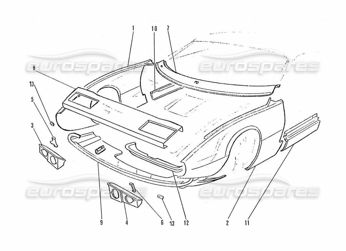 ferrari 365 gtc4 (coachwork) paneles frontales diagrama de piezas