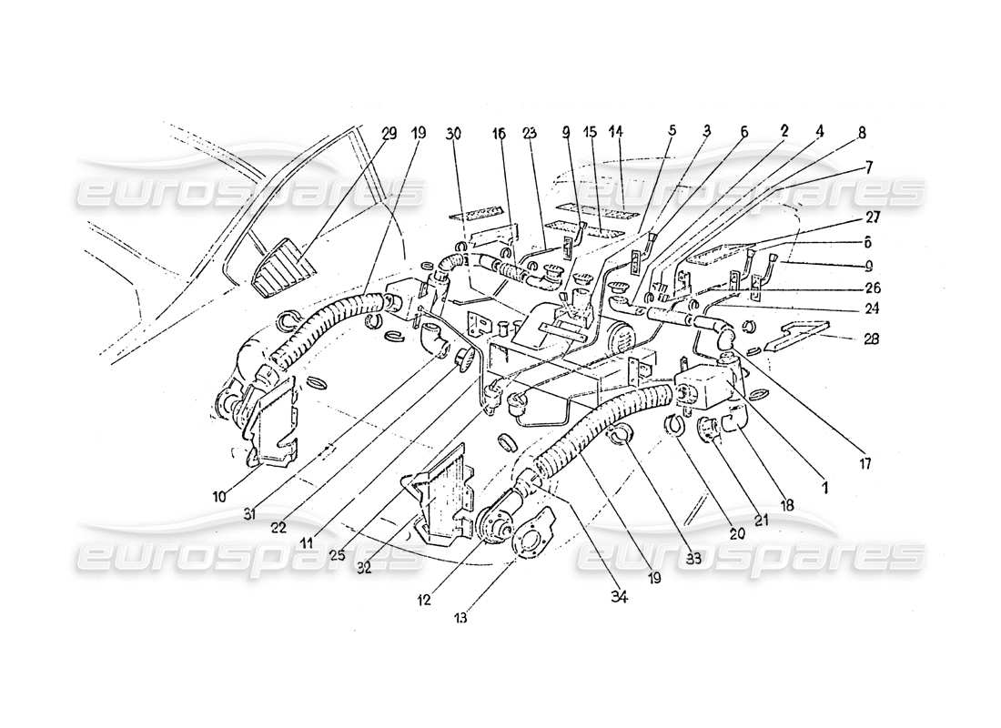 ferrari 365 gt 2+2 (coachwork) diagrama de piezas de ventilación y matriz del calentador