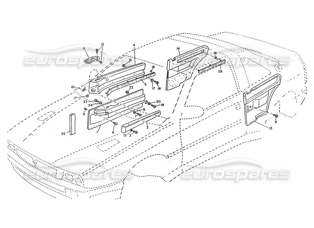 maserati ghibli 2.8 (non abs) puertas, molduras interiores diagrama de piezas