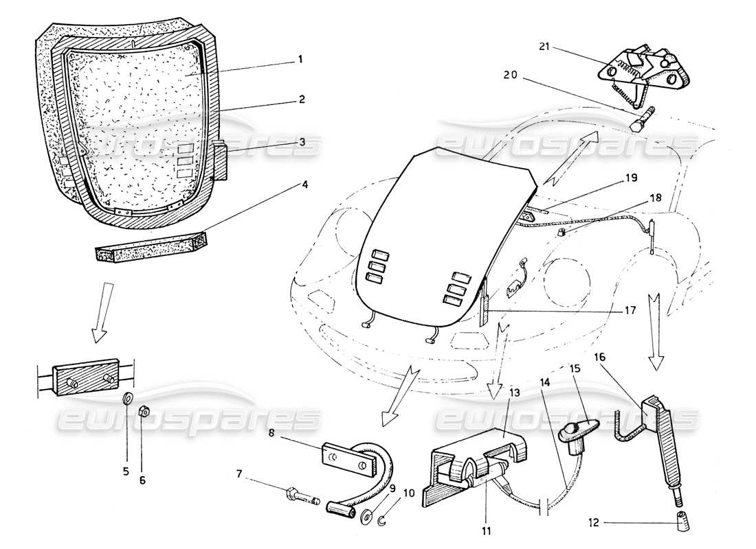 ferrari 206 gt dino (coachwork) front bonnet diagrama de piezas