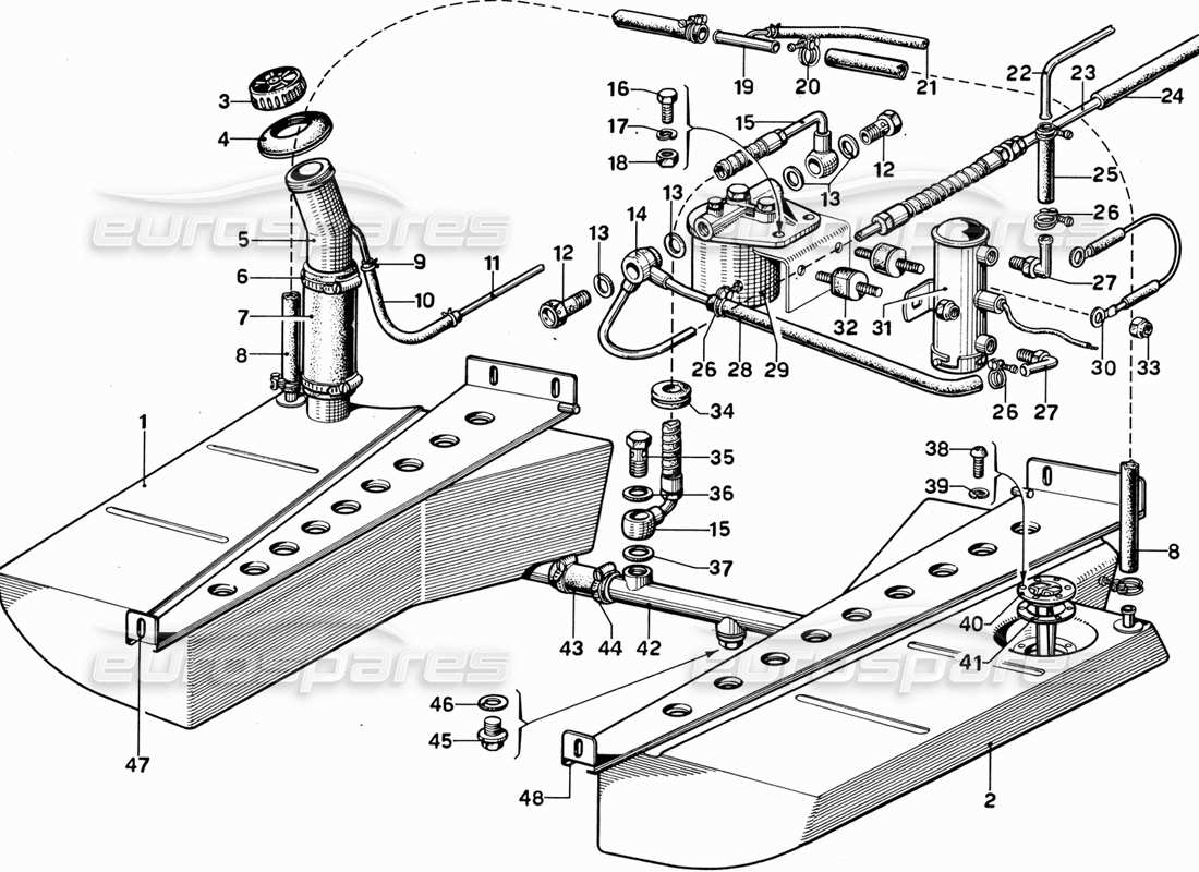 ferrari 365 gt 2+2 (mechanical) diagrama de piezas de los tanques de combustible