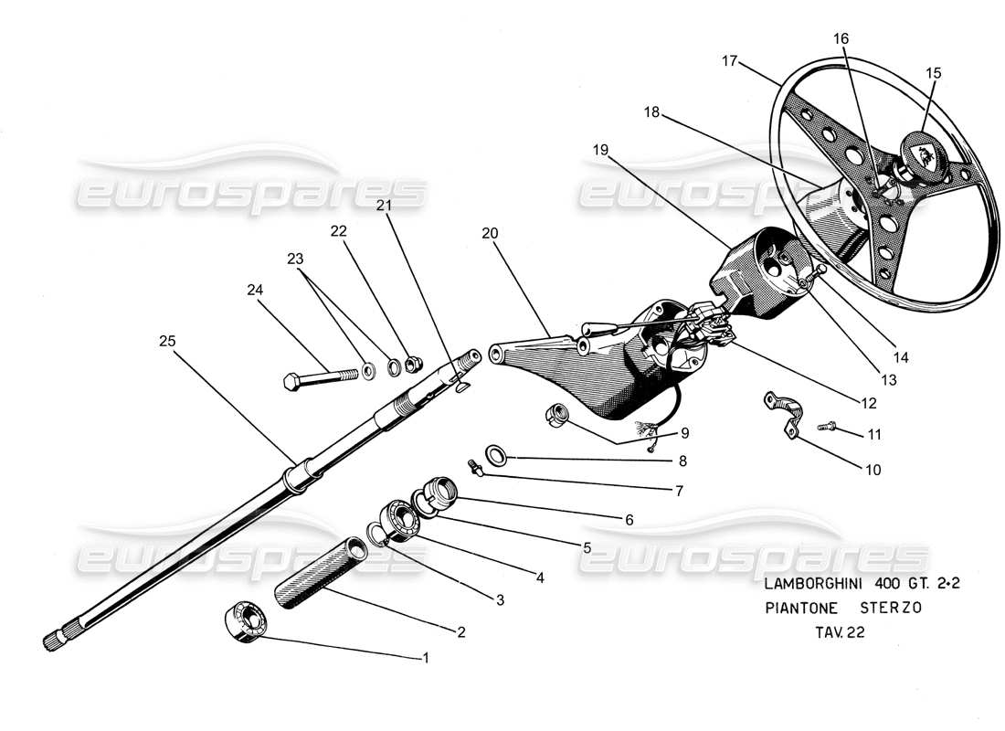 lamborghini 400 gt diagrama de piezas de la columna de dirección