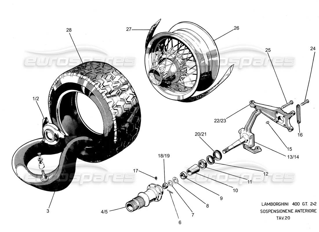 lamborghini 400 gt diagrama de piezas de la suspensión delantera