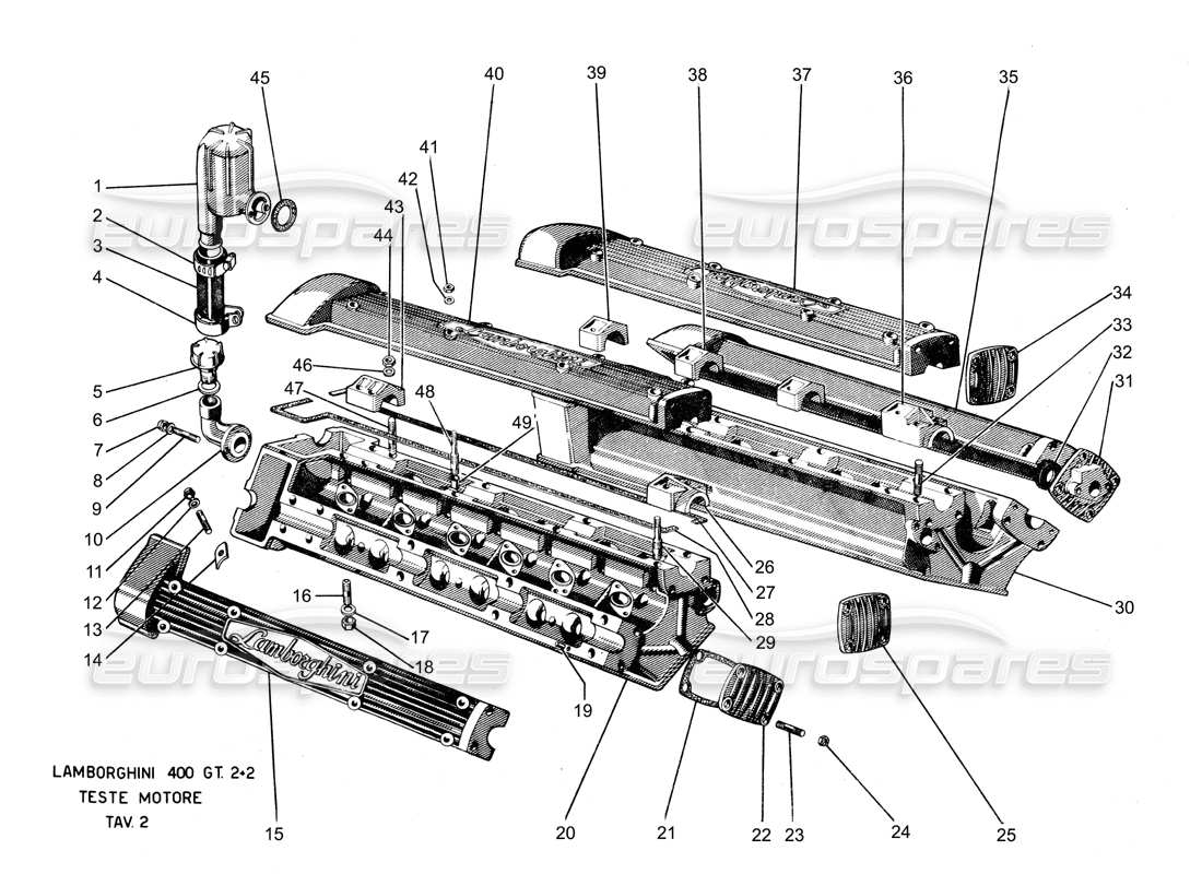 lamborghini 400 gt diagrama de piezas de culatas