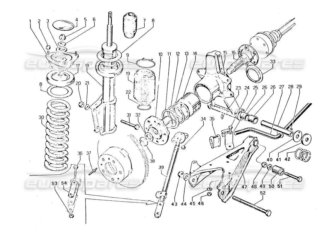 lamborghini urraco p250 / p250s rear suspension diagrama de piezas