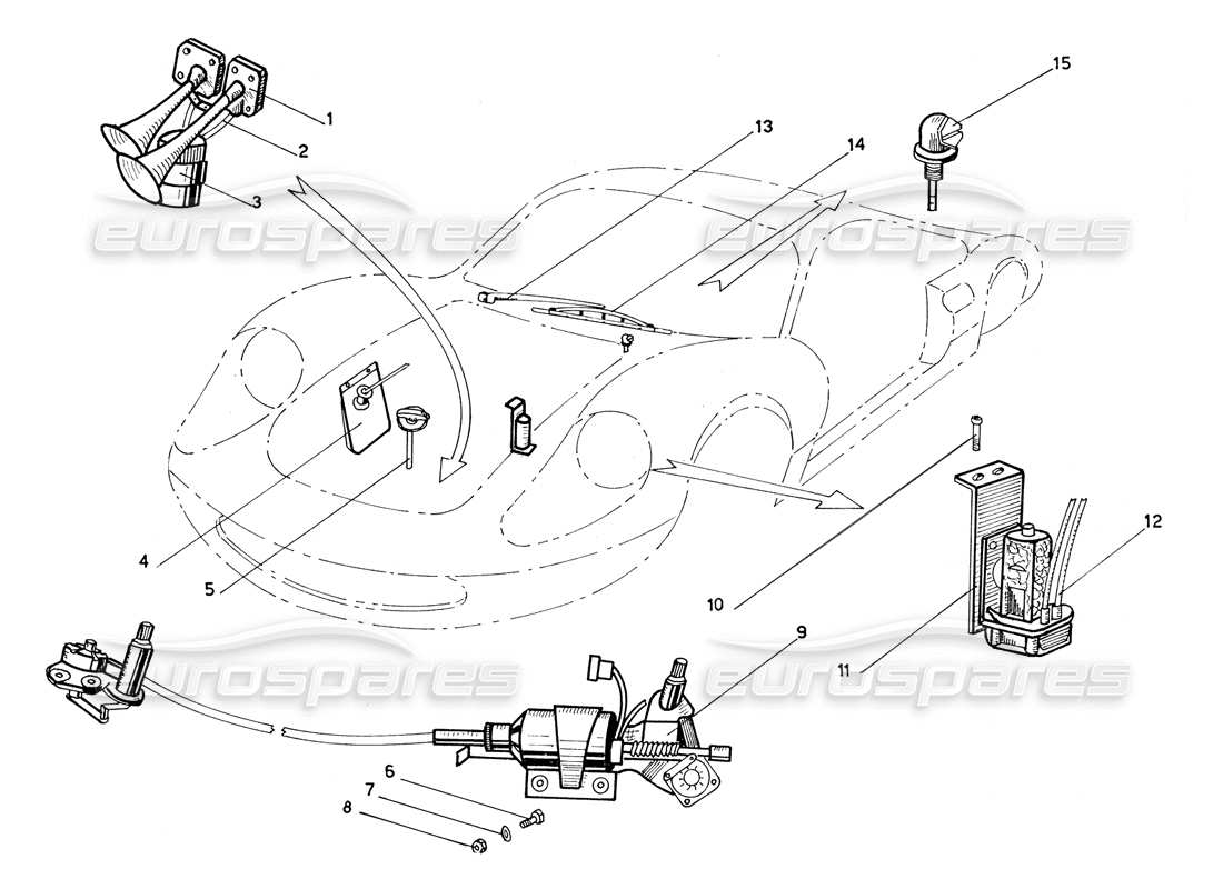 ferrari 206 gt dino (coachwork) diagrama de piezas del limpiaparabrisas, bolsa de arandela y bocinas