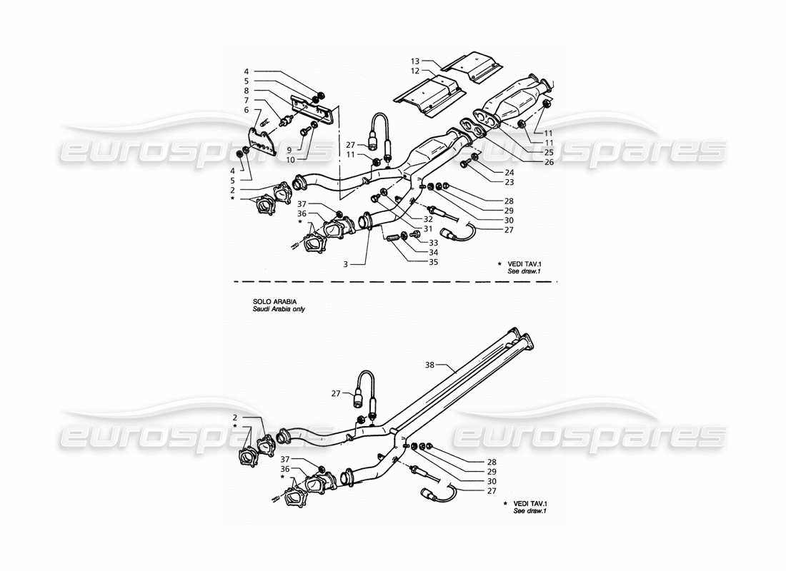 maserati qtp. 3.2 v8 (1999) sistema de escape delantero diagrama de piezas