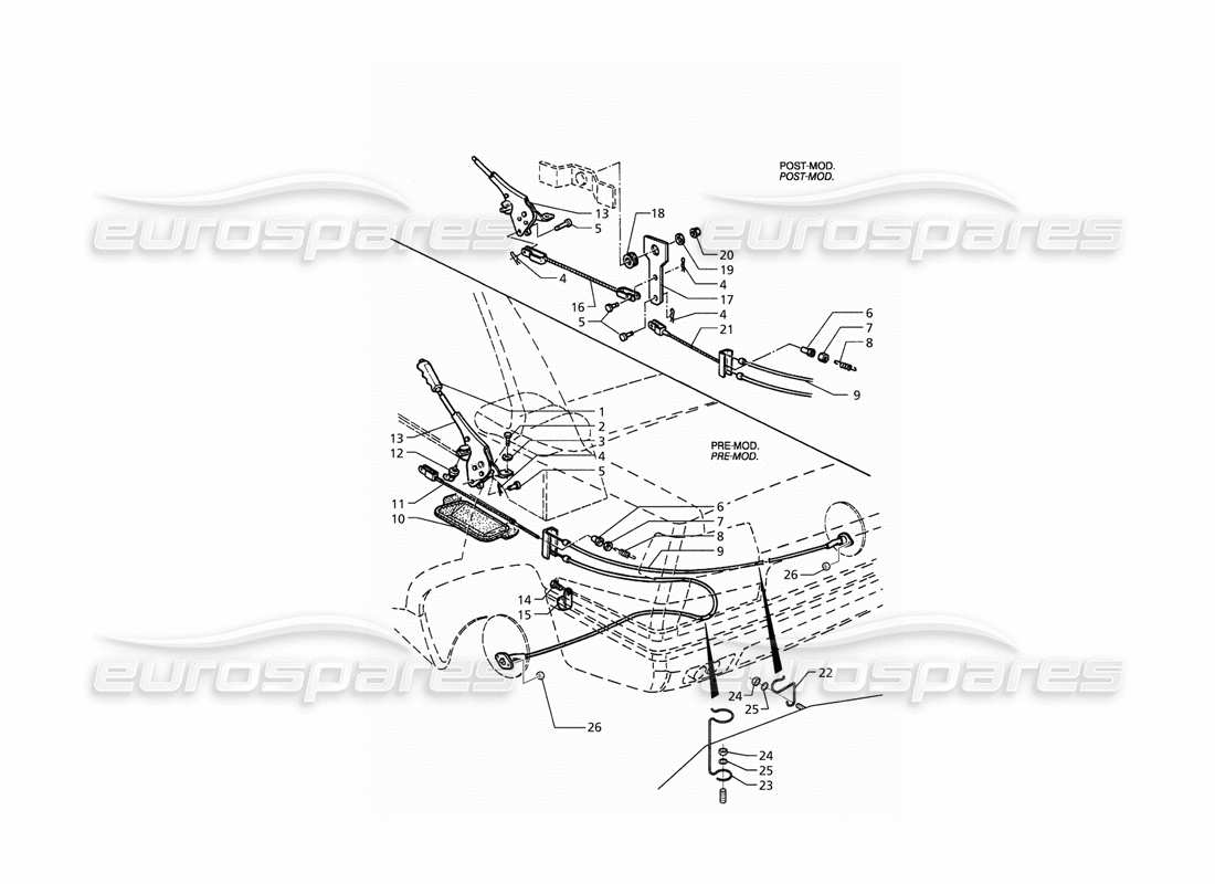maserati qtp. 3.2 v8 (1999) diagrama de piezas de control del freno de mano