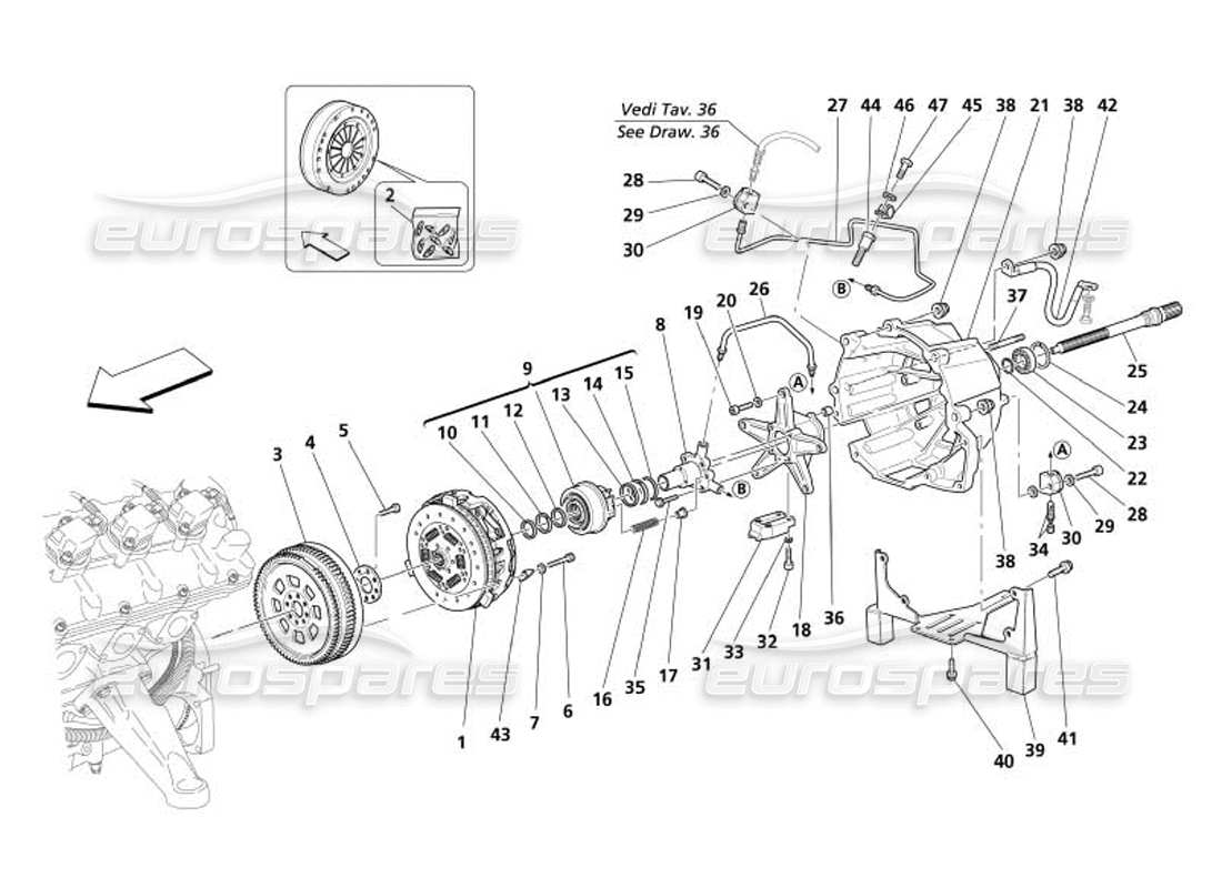 maserati 4200 spyder (2005) embrague y controles: no para f1- diagrama de piezas