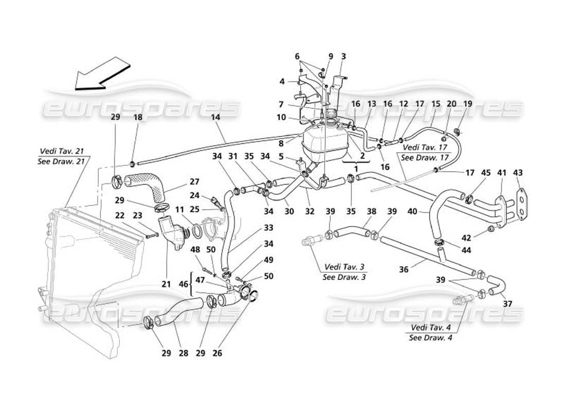 maserati 4200 spyder (2005) nourice - sistema de enfriamiento -válido para gd- diagrama de piezas