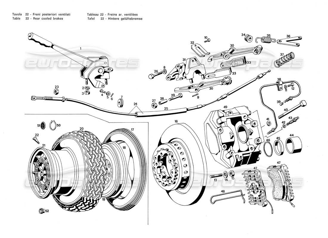 maserati merak 3.0 frenos traseros enfriados diagrama de piezas