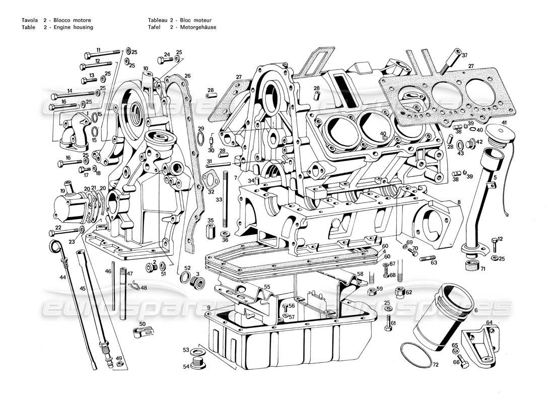 maserati merak 3.0 diagrama de piezas de la carcasa del motor