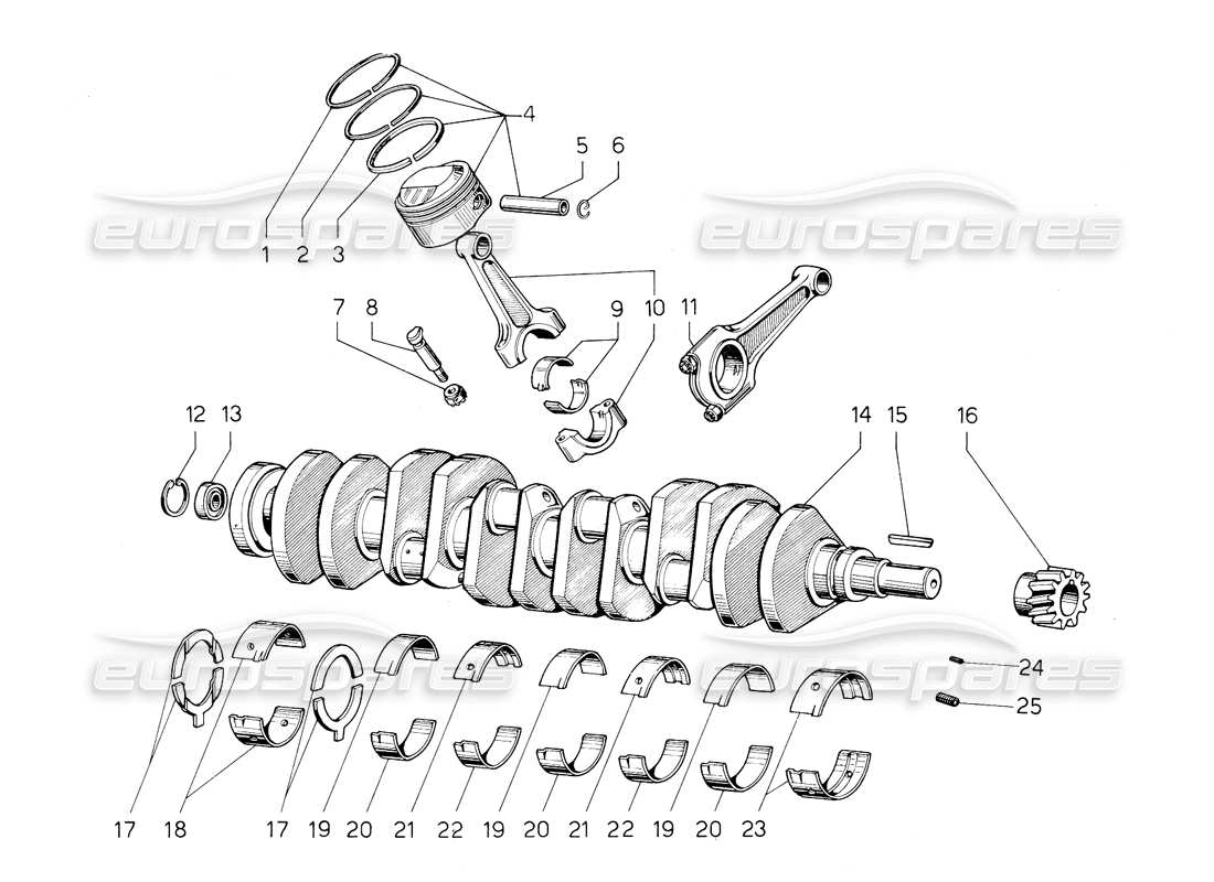 lamborghini countach 5000 s (1984) cigüeñal diagrama de piezas