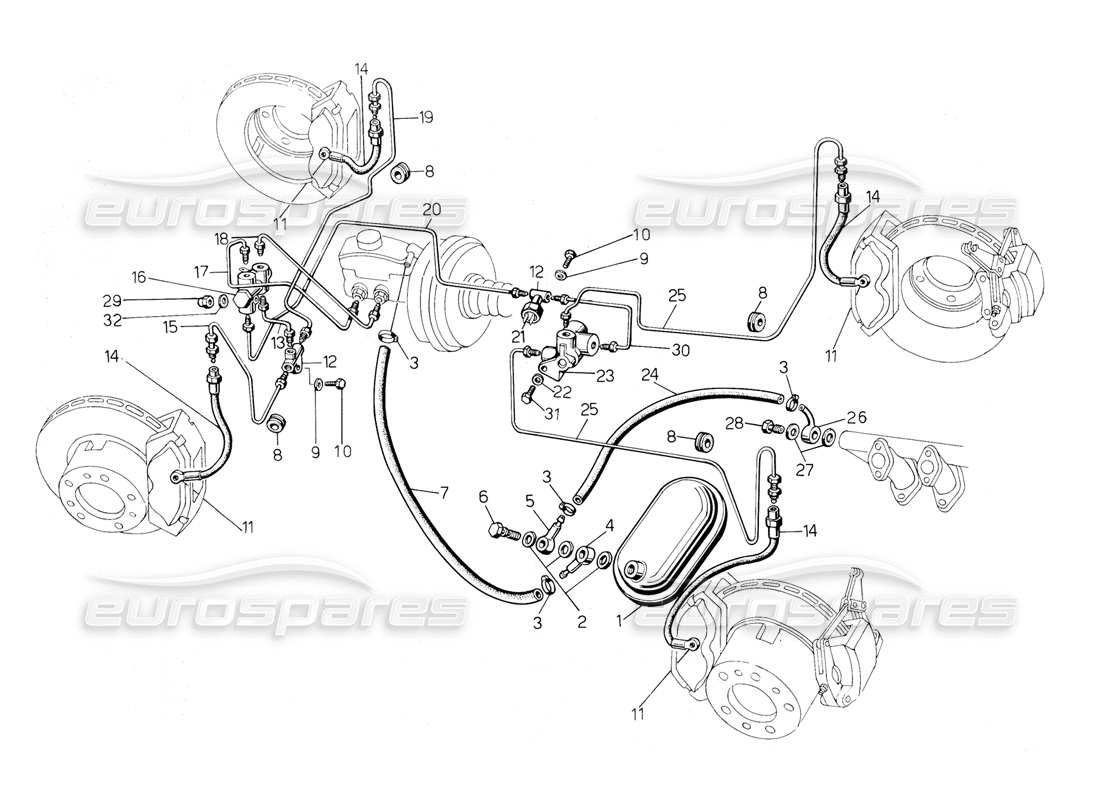 lamborghini countach 5000 qvi (1989) diagrama de piezas del sistema de frenos