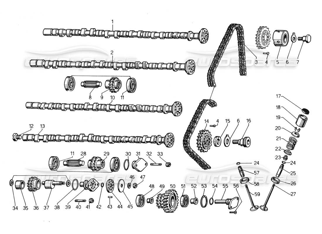 lamborghini countach 5000 qvi (1989) diagrama de piezas de distribución