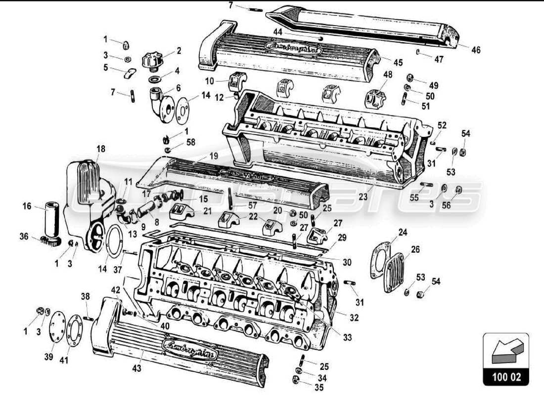 lamborghini miura p400 culatas diagrama de piezas