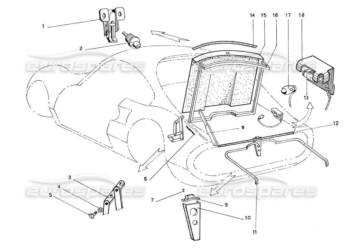 ferrari 206 gt dino (coachwork) tapa del maletero diagrama de piezas