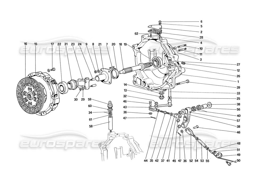 ferrari 328 (1988) embrague y controles diagrama de piezas