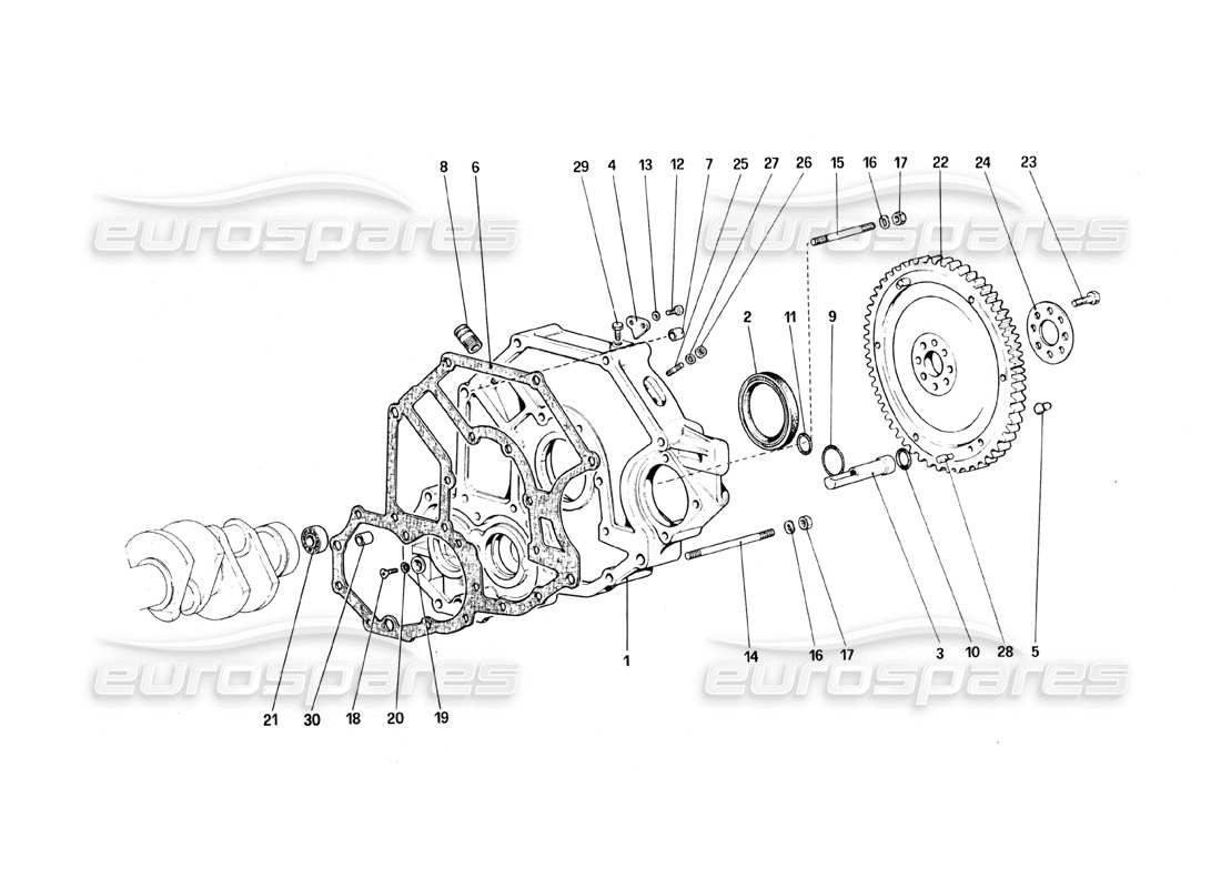 ferrari 328 (1988) diagrama de piezas del espaciador de la carcasa del volante y del embrague