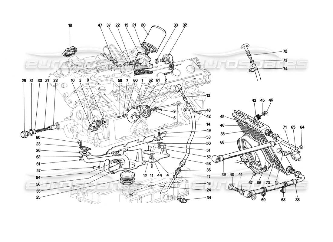 ferrari mondial 3.2 qv (1987) diagrama de piezas del sistema de lubricación