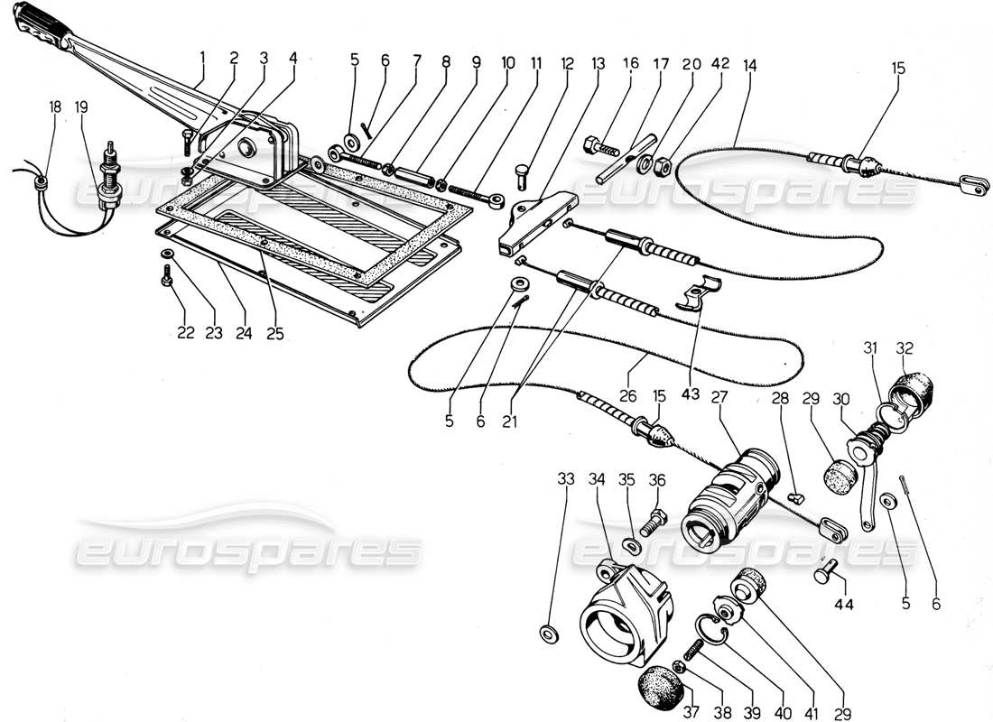 lamborghini urraco p300 diagrama de piezas del freno de mano