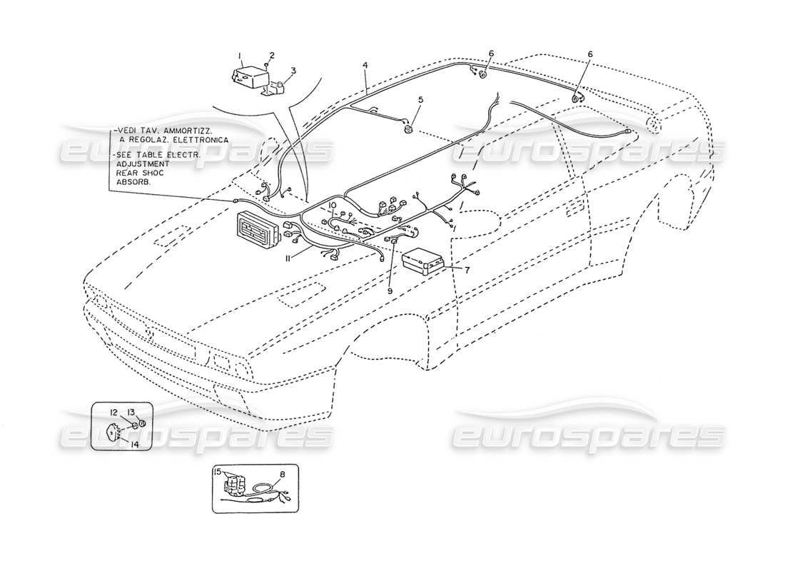 maserati ghibli 2.8 (non abs) consola y lámpara de techo diagrama de piezas