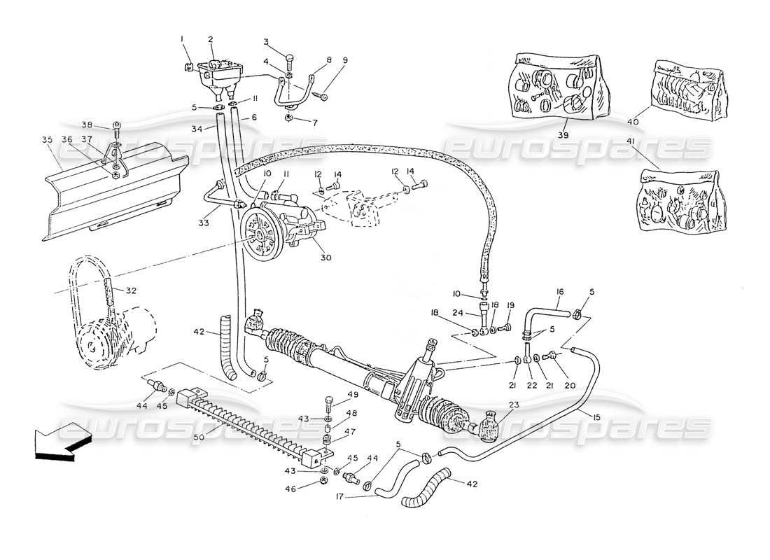 maserati ghibli 2.8 (non abs) diagrama de piezas del sistema de dirección asistida