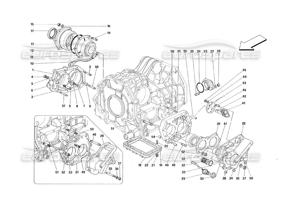 ferrari 348 (1993) tb / ts diagrama de piezas de las cubiertas de la caja de cambios