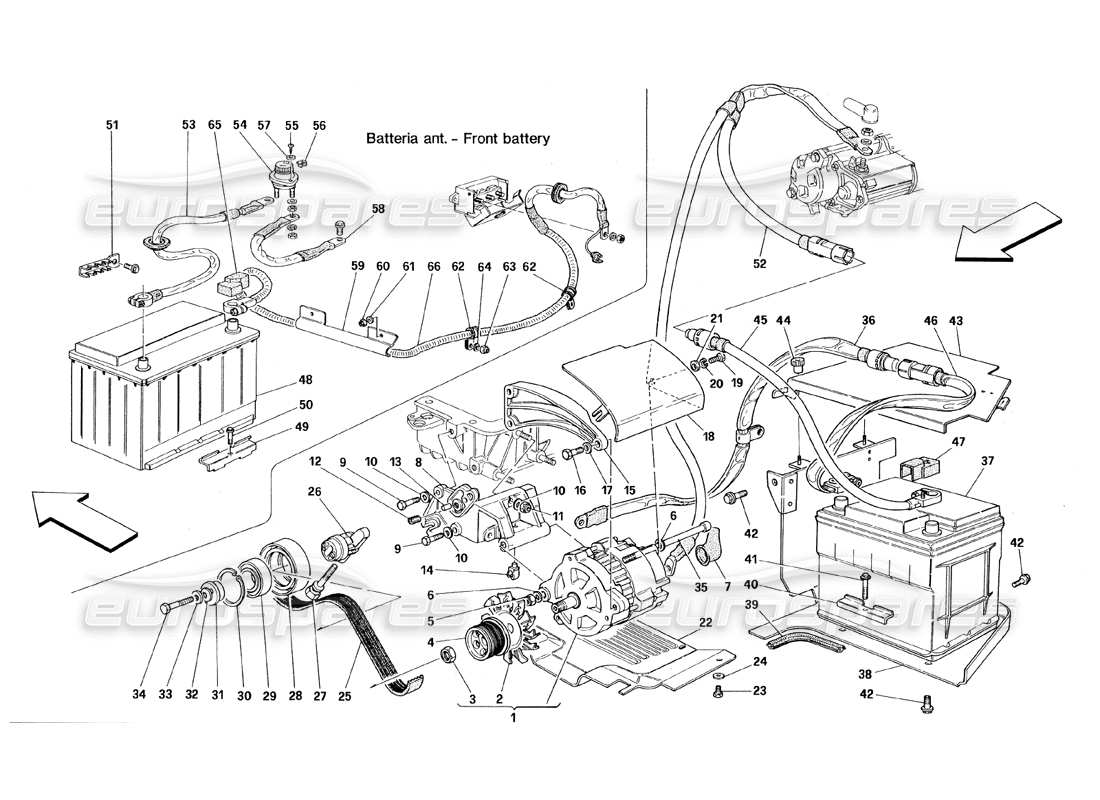 ferrari 348 (1993) tb / ts generador de corriente: diagrama de piezas de la batería