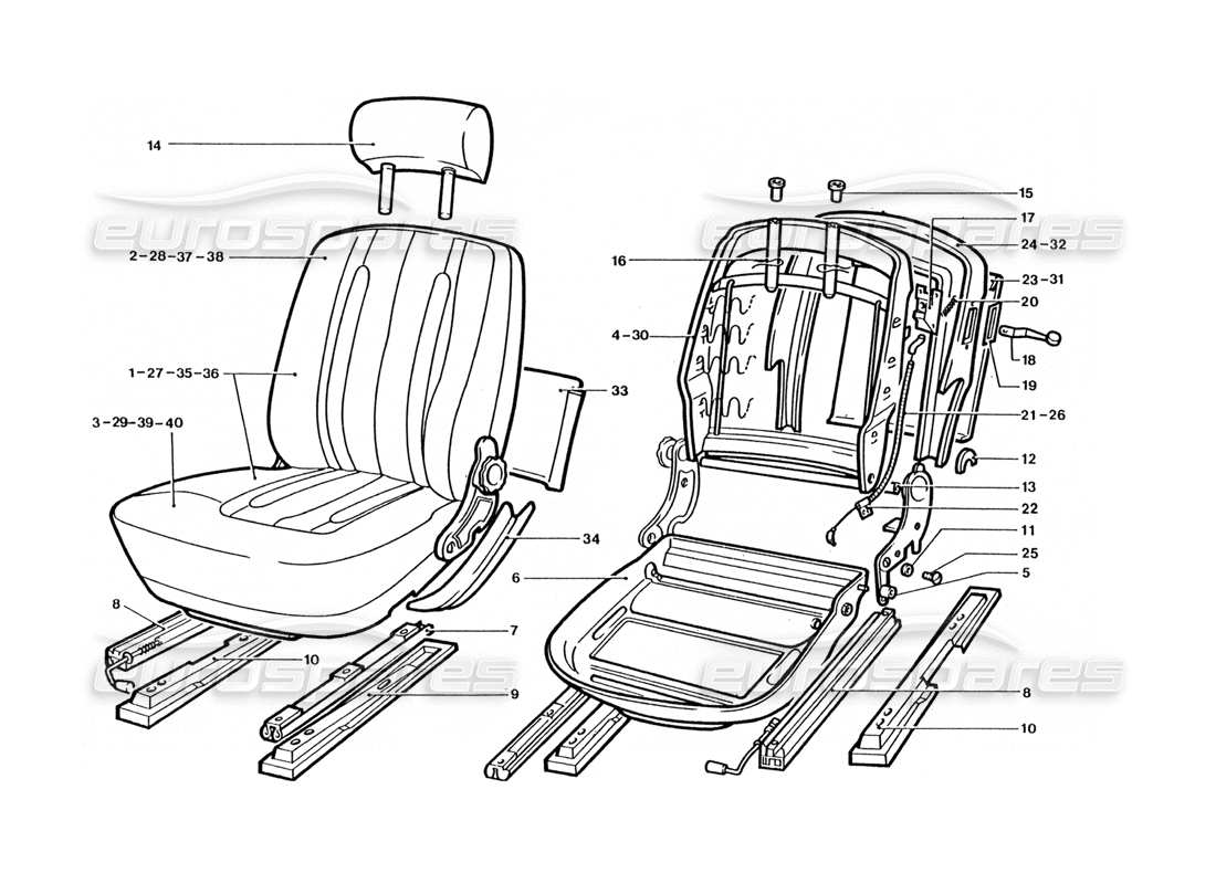 ferrari 400 gt / 400i (coachwork) asientos delanteros diagrama de piezas