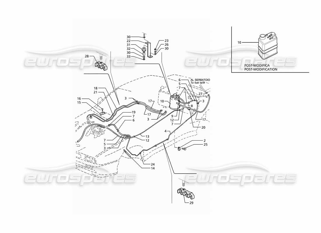 maserati ghibli 2.8 gt (variante) diagrama de piezas del sistema de recuperación de vapores de evaporación y tuberías de combustible
