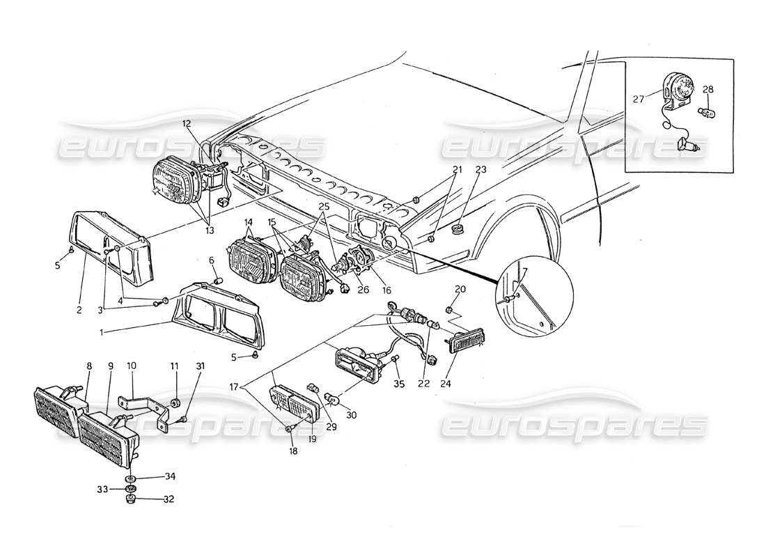 maserati 2.24v diagrama de piezas de las luces delanteras