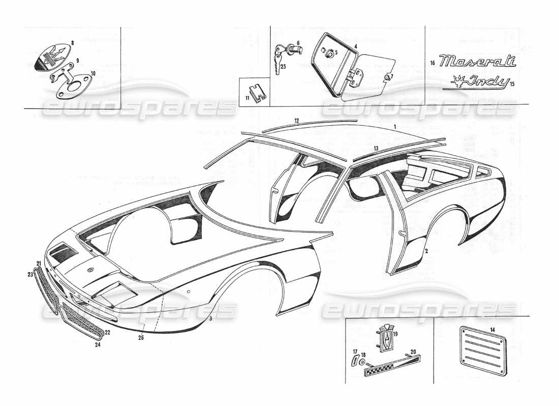 maserati indy 4.2 cuerpo delantero diagrama de piezas