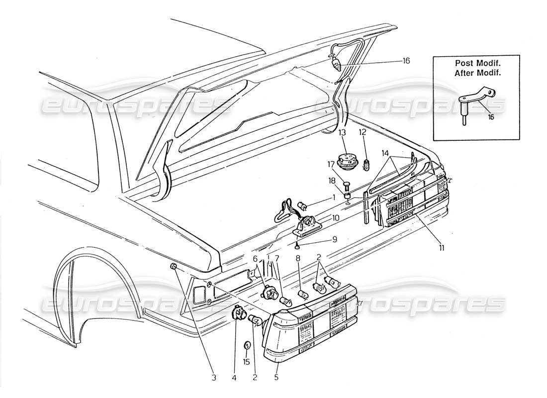 maserati 2.24v diagrama de piezas de la luz trasera