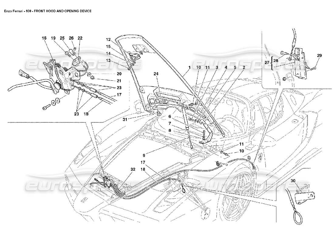 ferrari enzo capó delantero y dispositivo de apertura diagrama de piezas