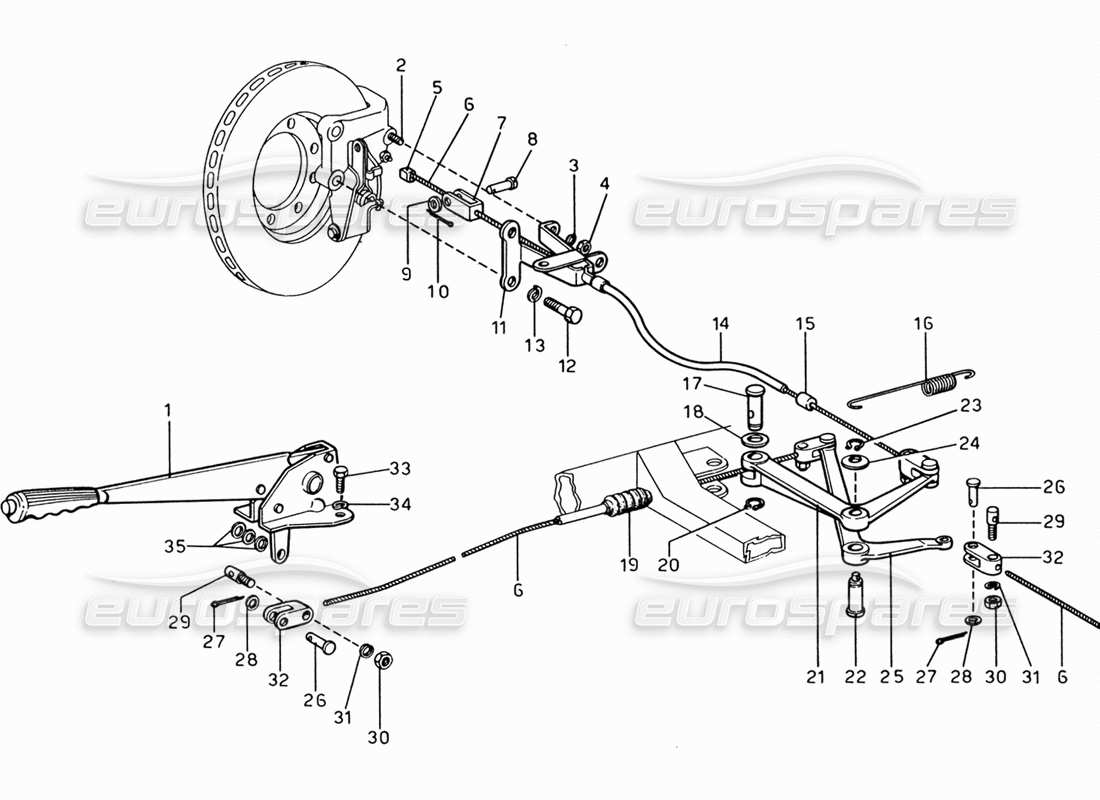 ferrari 206 gt dino (1969) diagrama de piezas de control de frenos de mano