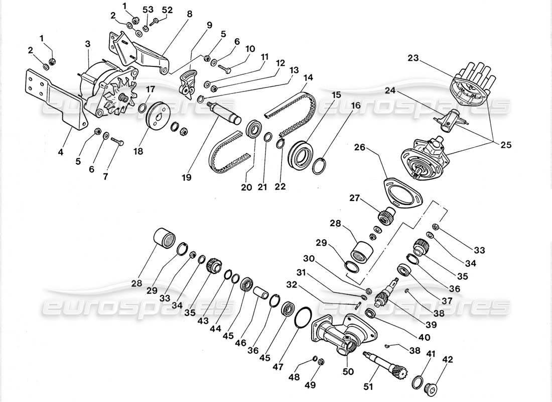 lamborghini lm002 (1988) diagrama de piezas de distribución de encendido del alternador