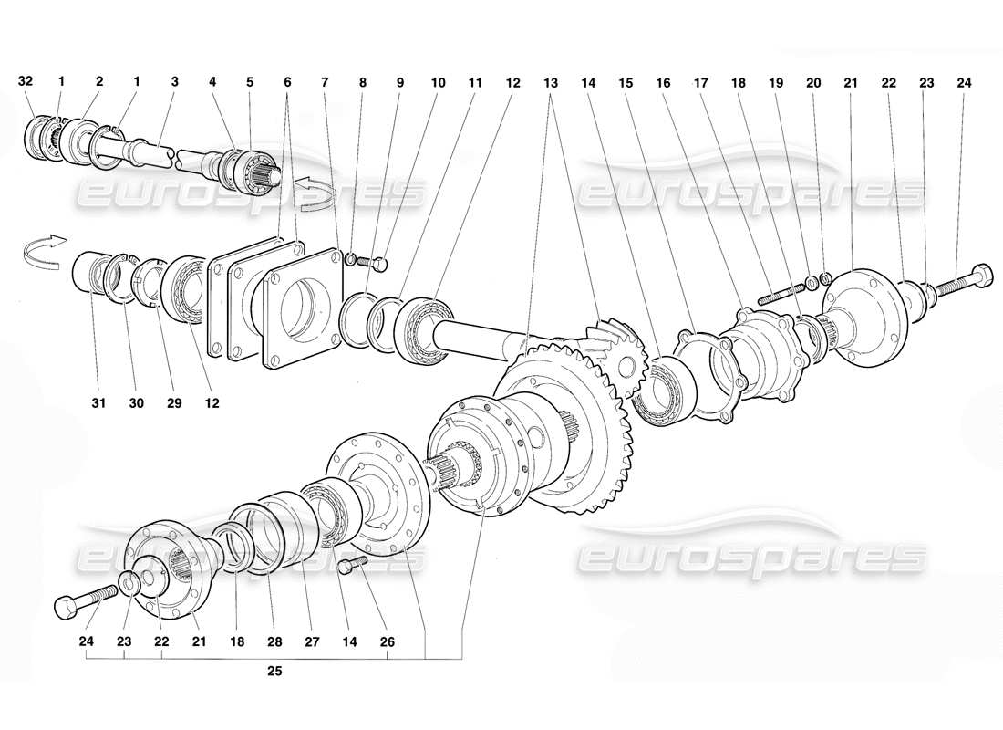 lamborghini diablo vt (1994) diferencial trasero diagrama de piezas