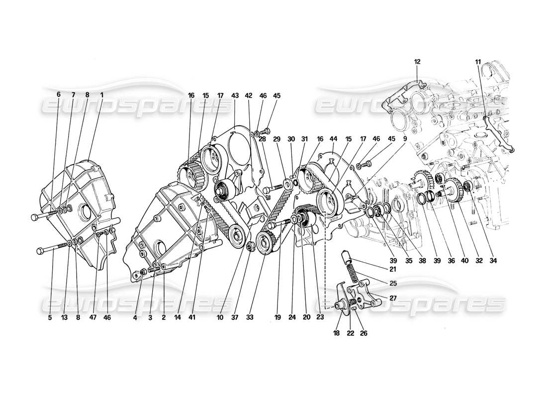 ferrari 328 (1988) sistema de sincronización - controles diagrama de piezas