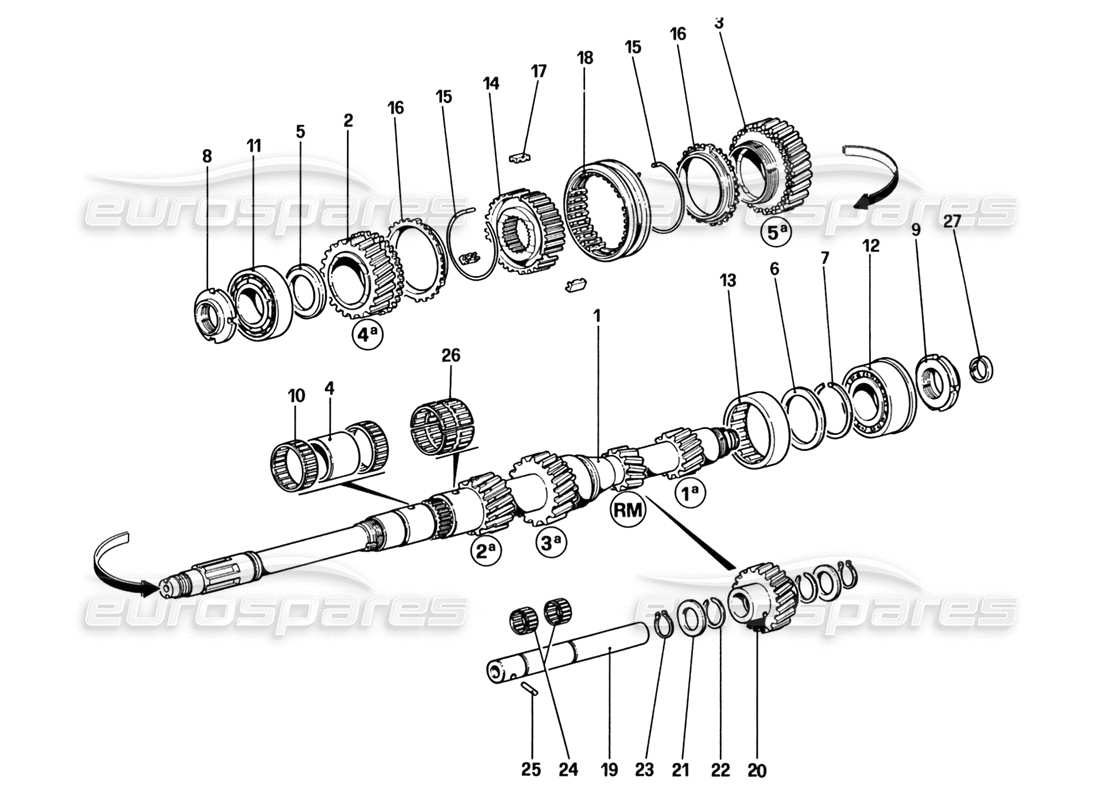 ferrari 328 (1988) diagrama de piezas de engranajes del eje principal