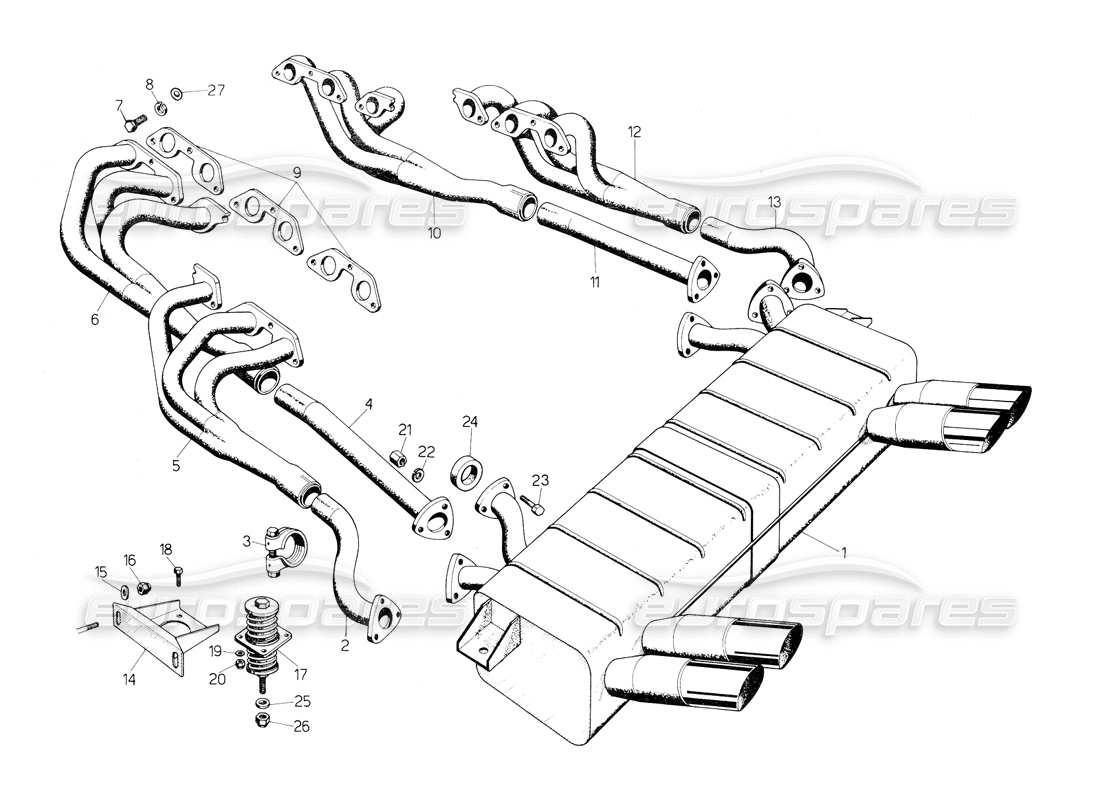 lamborghini countach 5000 s (1984) tubos de escape diagrama de piezas