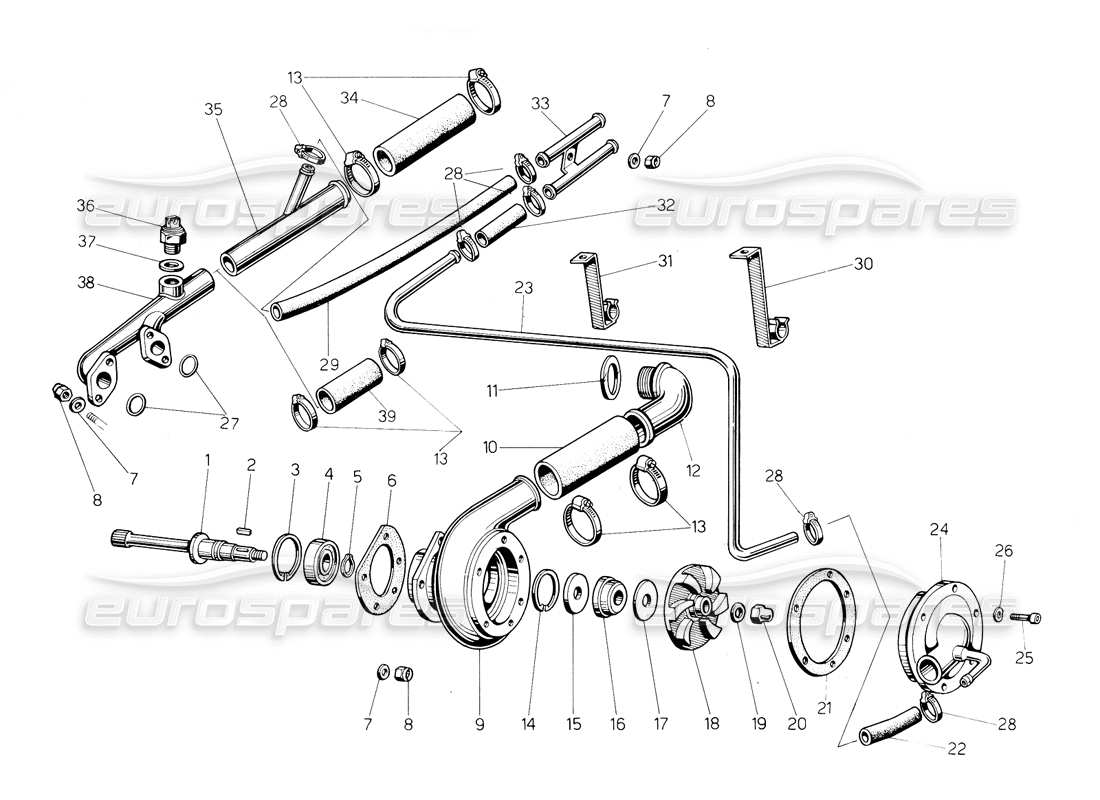 lamborghini countach 5000 s (1984) bomba y sistema de agua diagrama de piezas